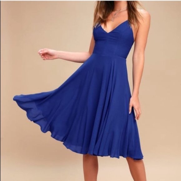 Lulus Dresses & Skirts - NWT Lulu's Troulos Royal Blue Lace Up Midi Dress Sz. XL
